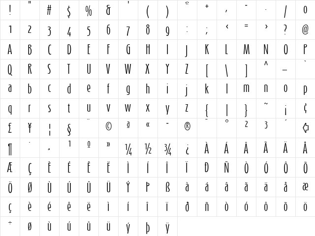 Schmalhans Regular  glyph index