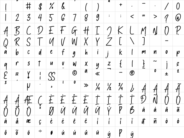 Orange Blossom Regular  glyph index