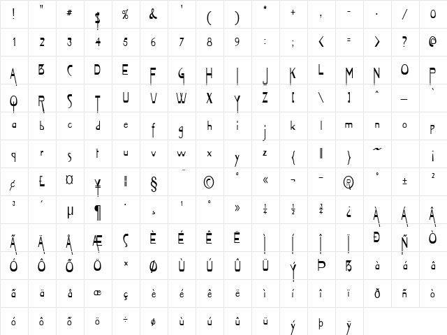 Tablet-Condensed Normal  glyph index