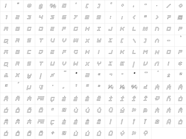 Tempest Apache Outline Italic Outline Italic  glyph index