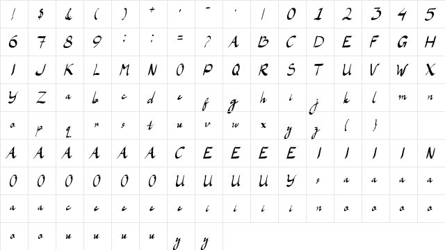 LaAladdins Regular  glyph index