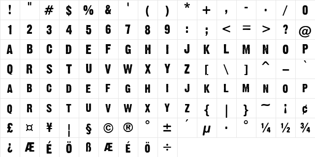 Dirty Headline Regular  glyph index