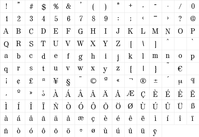 Valencia-Regular Regular  glyph index
