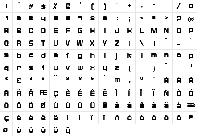 BenjaminSupplement Regular  glyph index