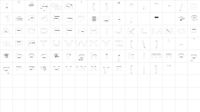 SpaceOutBoldOutline Regular  glyph index