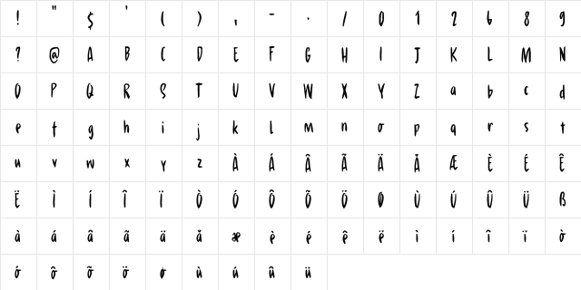 Hungry Zombie DEMO Regular  glyph index