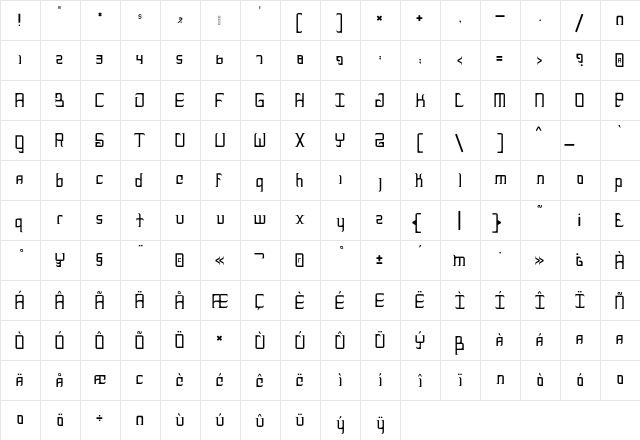 Heckler Regular  glyph index