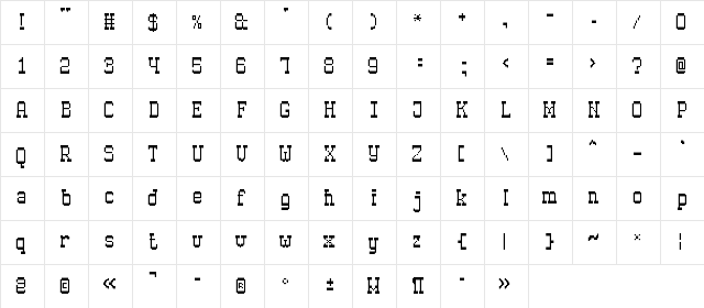 Old Pixel-7 Regular  glyph index