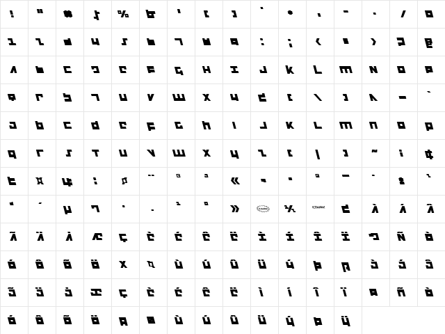 Flight Corps Leftalic Italic  glyph index