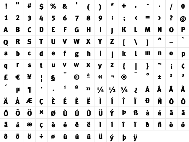 Meta Black Lf Roman  glyph index