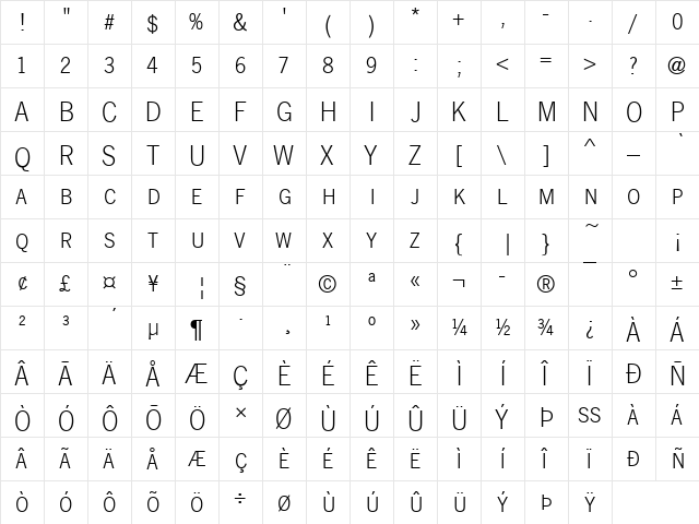 News Gothic Becker DisC Light Regular  glyph index