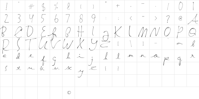 SemayaneHandwriting Regular  glyph index