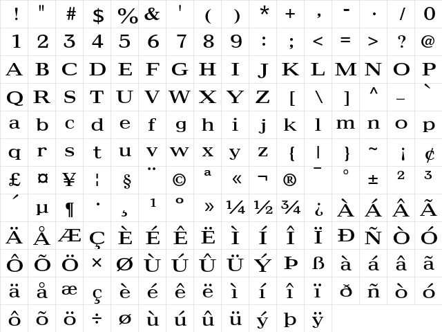 Maximus Regular  glyph index