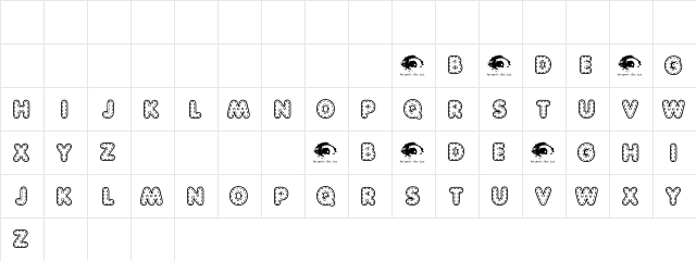 QuiltedTrial Regular  glyph index