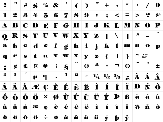 Sophisticate Ultra SSi Black  glyph index