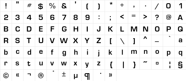 EuropeDemi Regular  glyph index