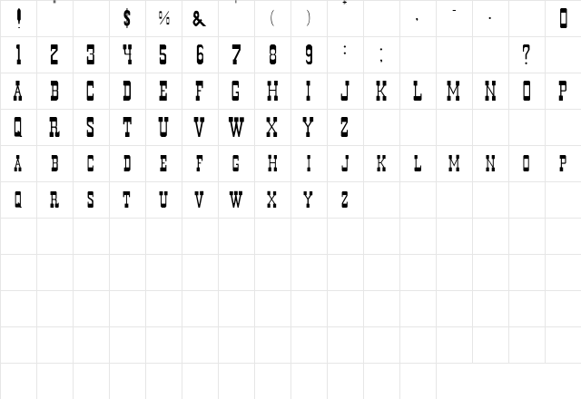 Durango Regular  glyph index
