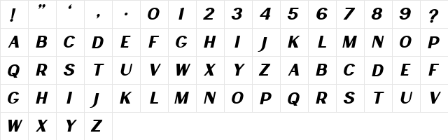 Lancaste Sans Slant Demo Regular  glyph index