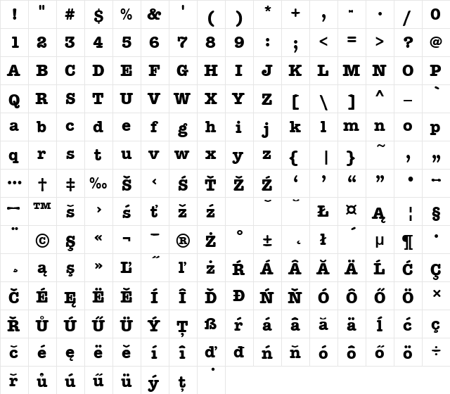 AmeriTypItcDEEBol Regular  glyph index