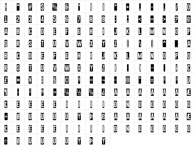 Gobold Blocky Regular  glyph index