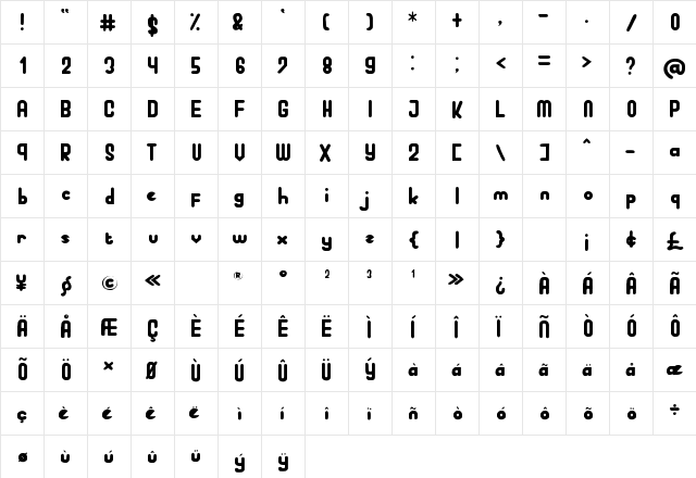 Perky Dream Regular  glyph index