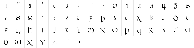 CallifontsF58PostScript Regular  glyph index