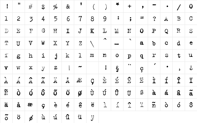 TrixieText Regular  glyph index