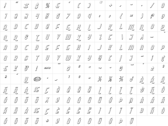 Ro'Ki'Kier Shadow Italic Italic  glyph index