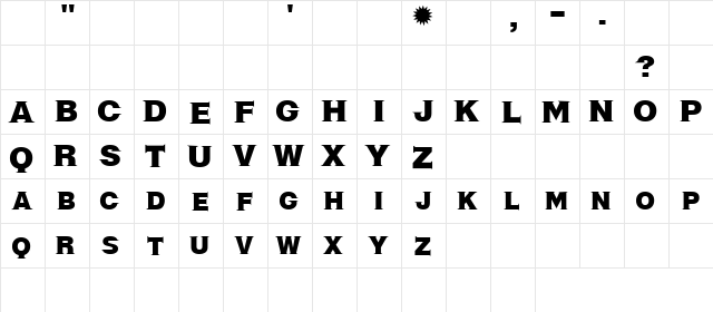 Cupcake TextOnly Regular  glyph index