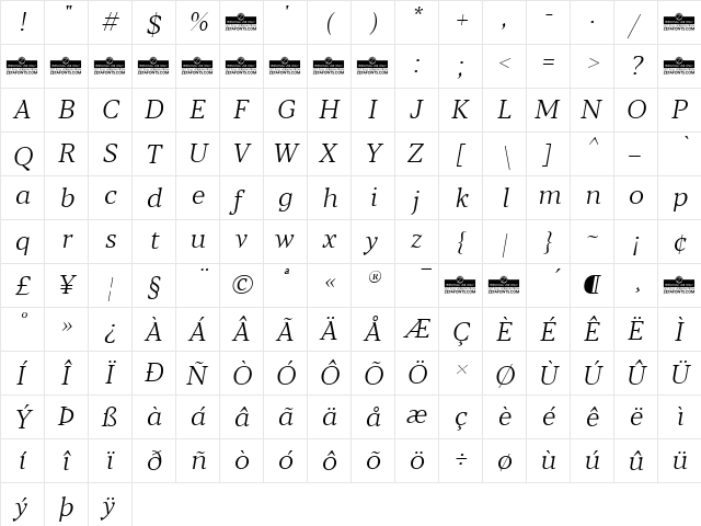 Blacker Text Light Italic  glyph index