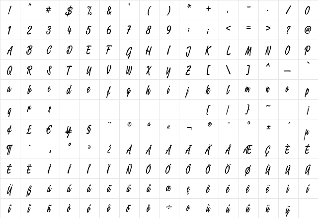 Script2 Condensed  glyph index