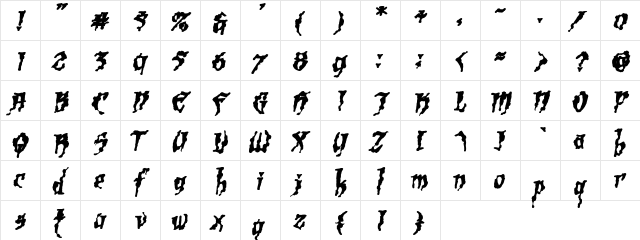 Scalper Ink Regular  glyph index