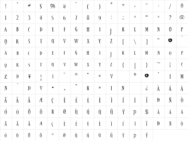 LHF Brien Regular  glyph index
