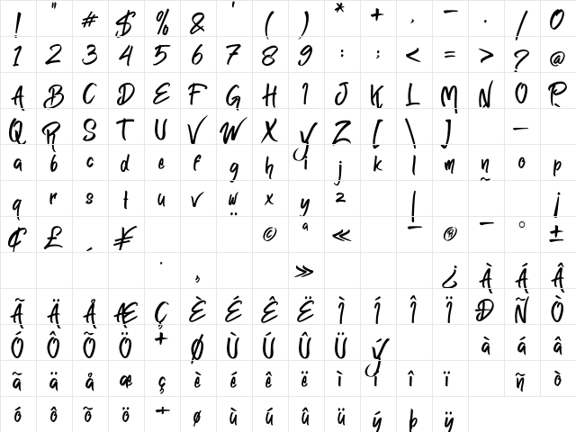 Remaglide Regular  glyph index