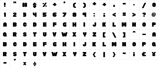 Chunky Funks Regular  glyph index