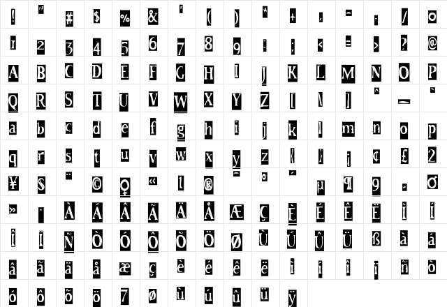 HateNote Extortionate  glyph index