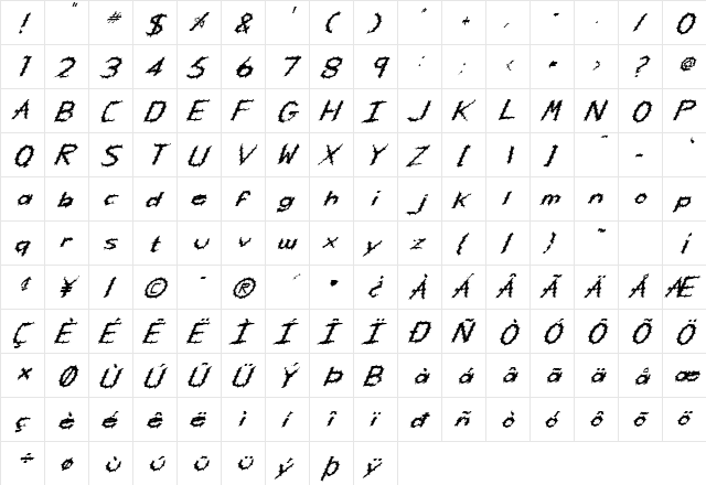 FZ HAND 5 SPIKED ITALIC Normal  glyph index