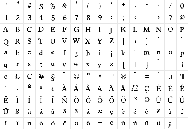 WorcesterSerial-Medium Regular  glyph index