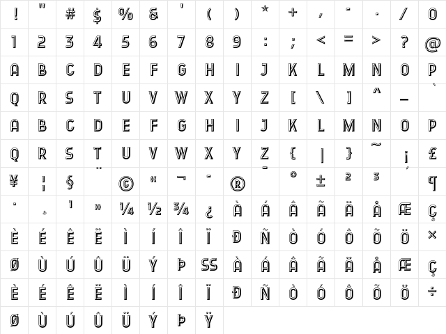 Romeo D Regular  glyph index