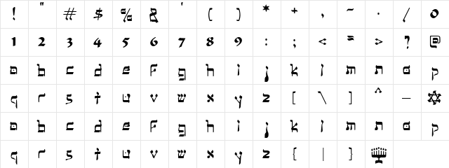 CK Hanukkah Regular  glyph index