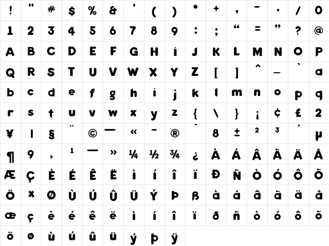 KeedySansBold Regular  glyph index