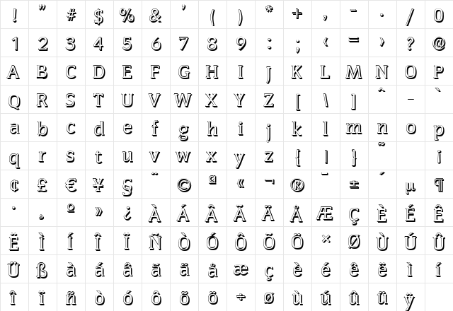 CongressShadow Regular  glyph index