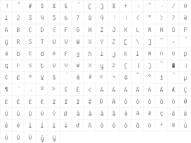 ABS Regular  glyph index