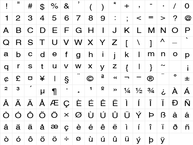 Alps Wide Normal  glyph index