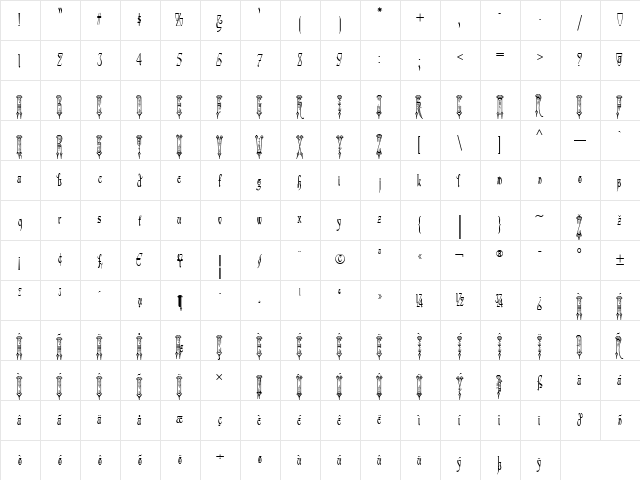 Funky Tut NF Regular  glyph index