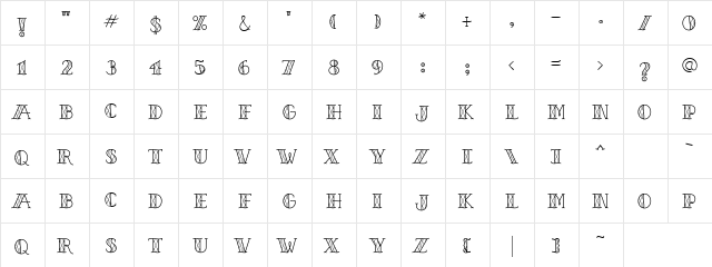 LD Harlequin Regular  glyph index
