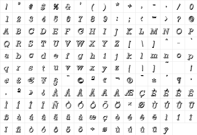 EugeneBeckerShadow-Light Italic  glyph index
