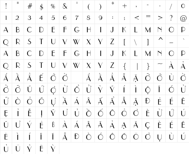 VPS Hoa Binh Hoa Normal  glyph index