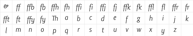 Lisboa Sans Ligatures Light Italic  glyph index