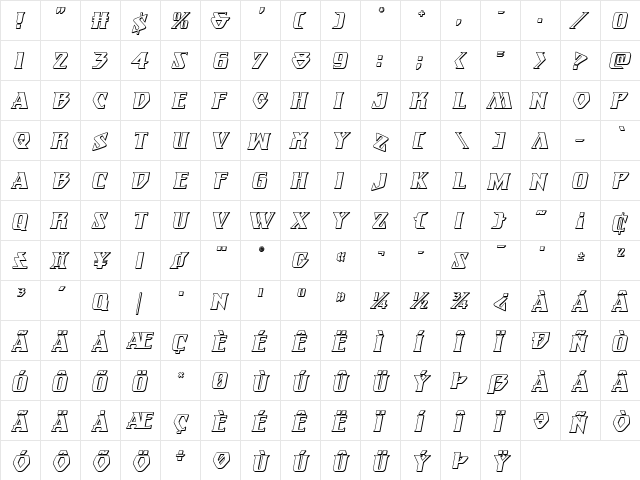 Eternal Knight 3D Italic Italic  glyph index